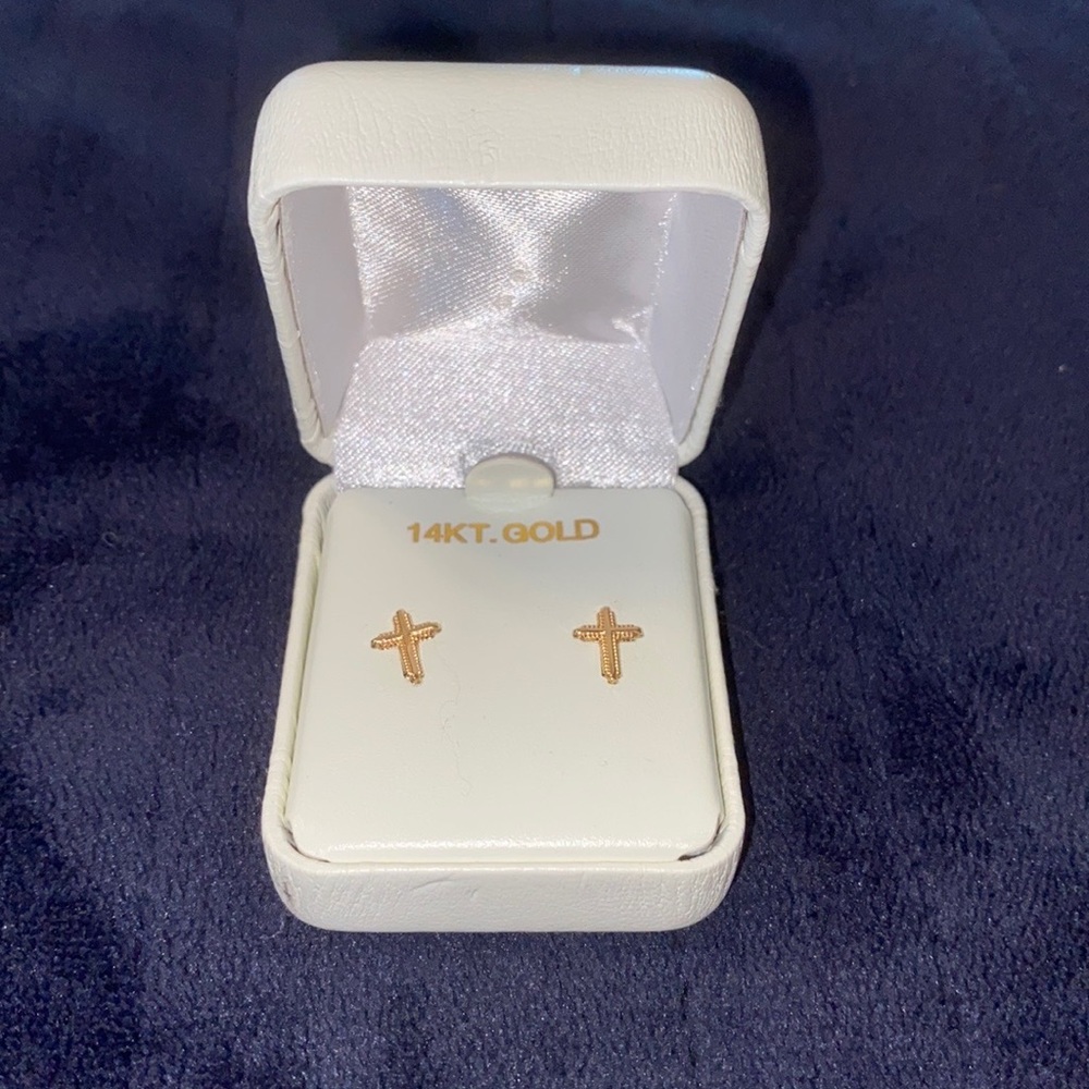 14kt Gold Cross Earring Studs